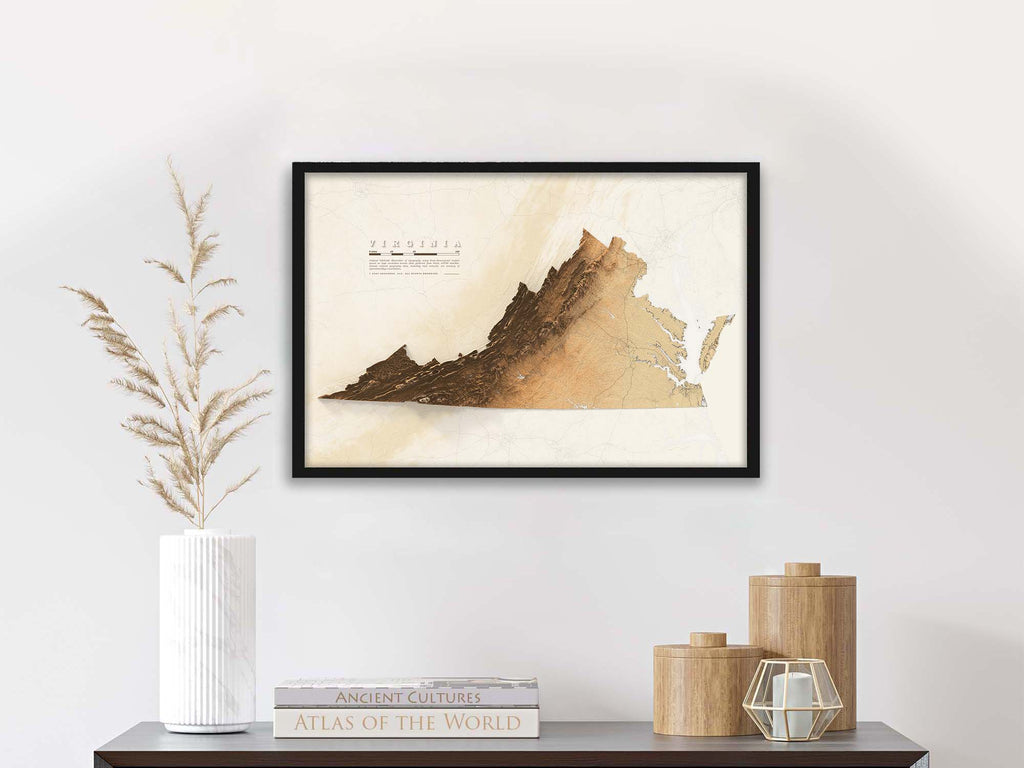 Virginia topography map wall art