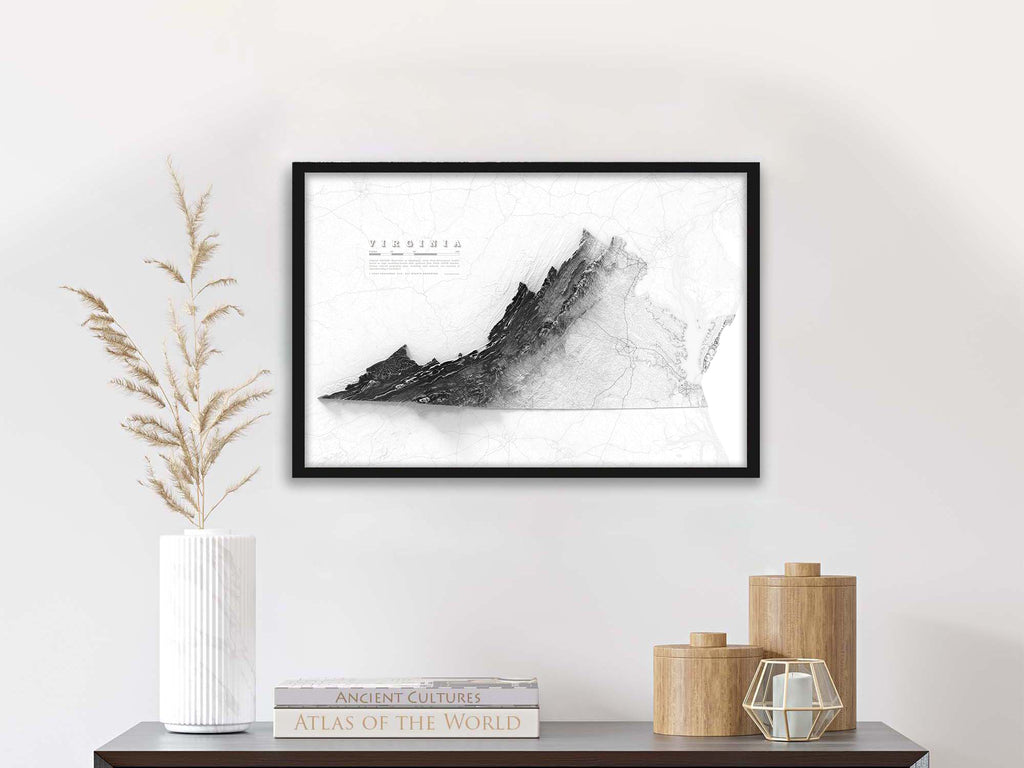 Framed Virginia Shaded Relief Map