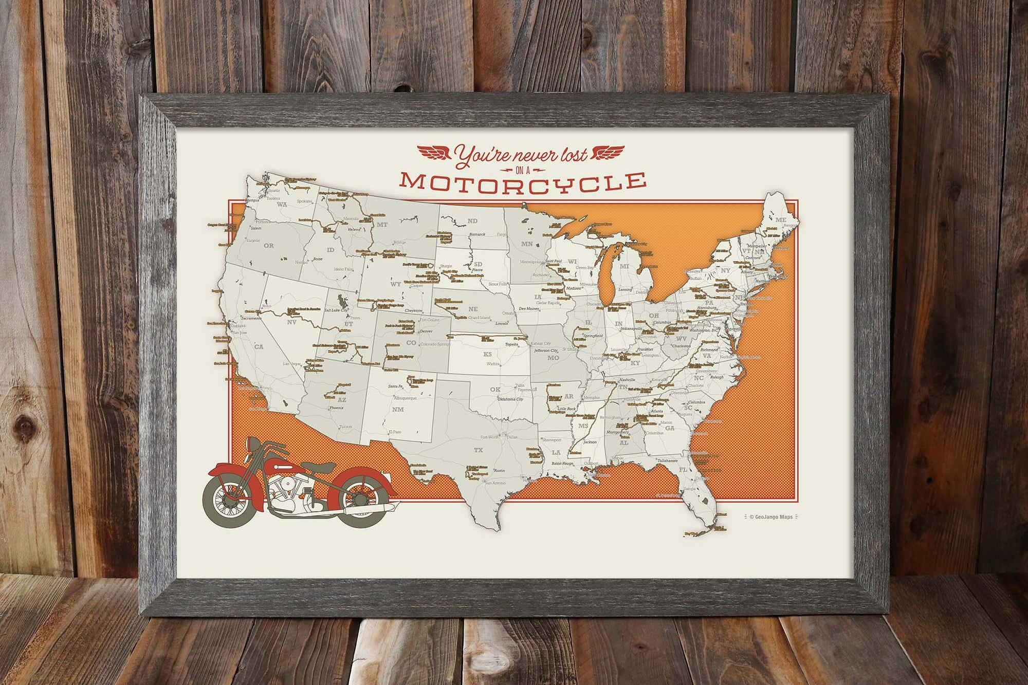 Motorcycle road trip map print