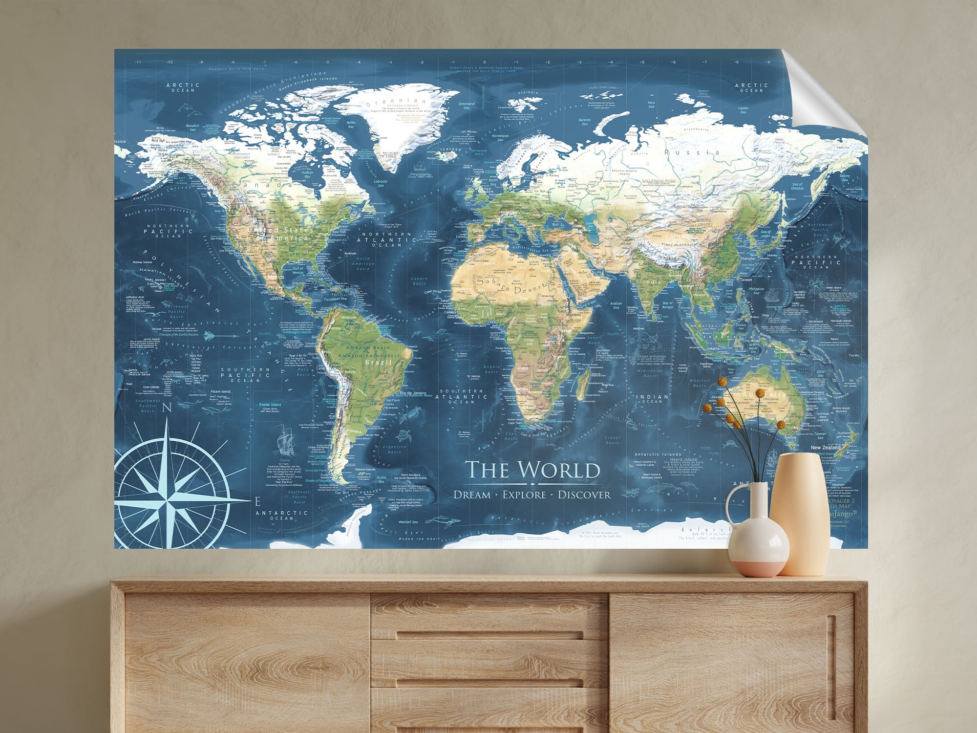 Hanging Canvas Earth Tones Educational World Map | Travel Wall discount Art | Kids World Map | Nursery Wall Decor | Watercolor World Map | Animal Map