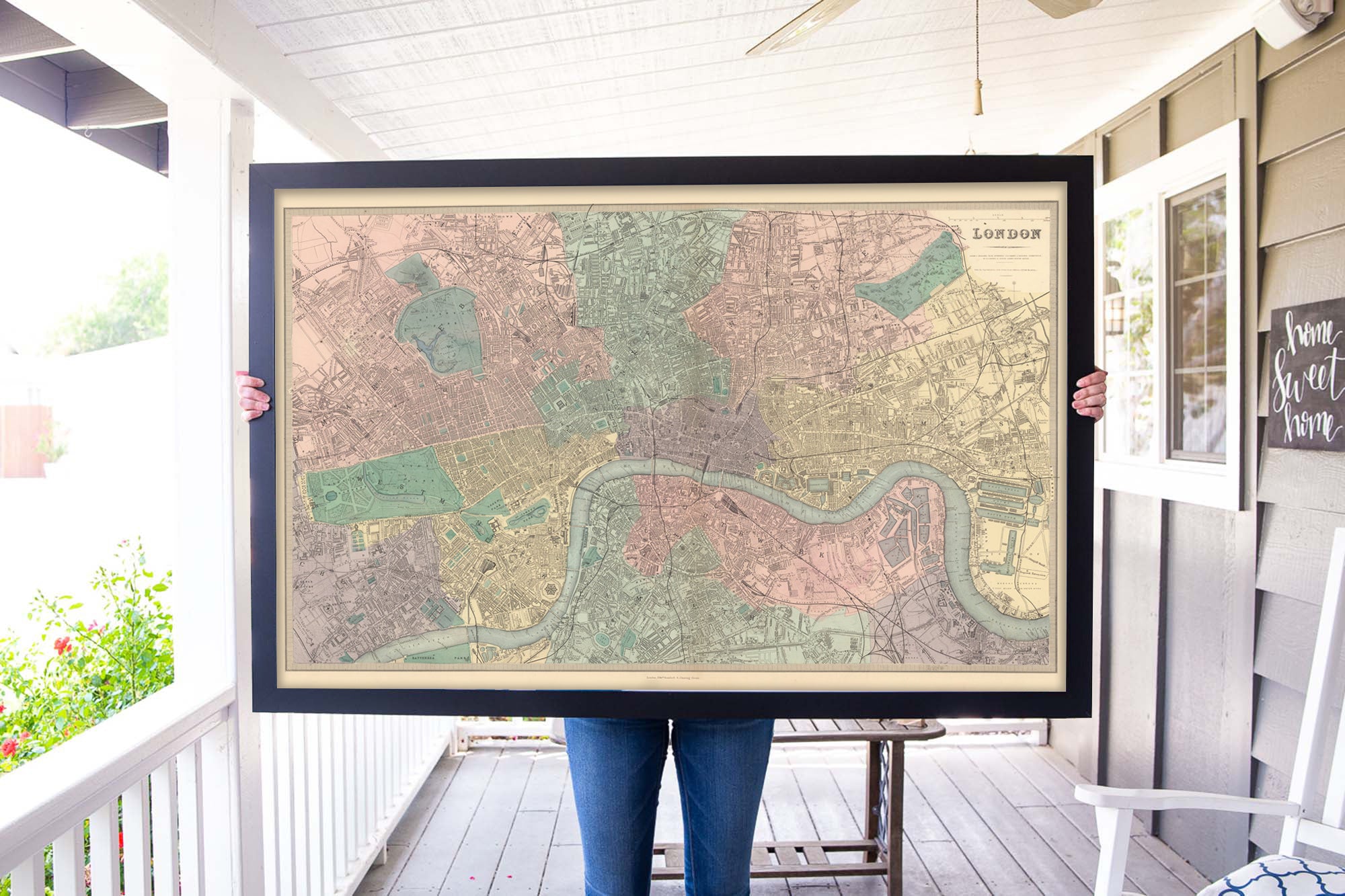 Large Map of London framed