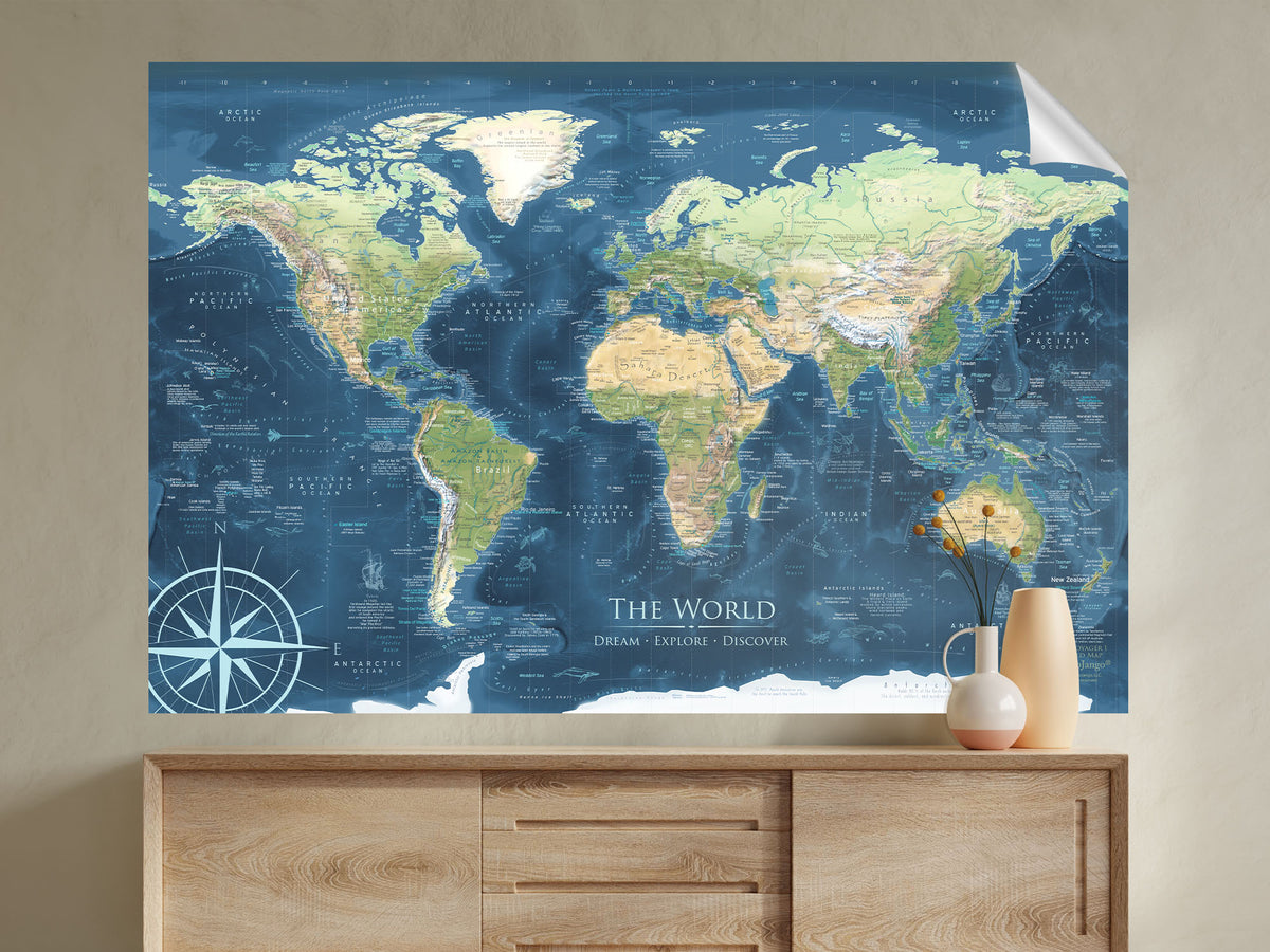 World Map Wall Mural, Self-Adhesive Wallpaper – GeoJango Maps
