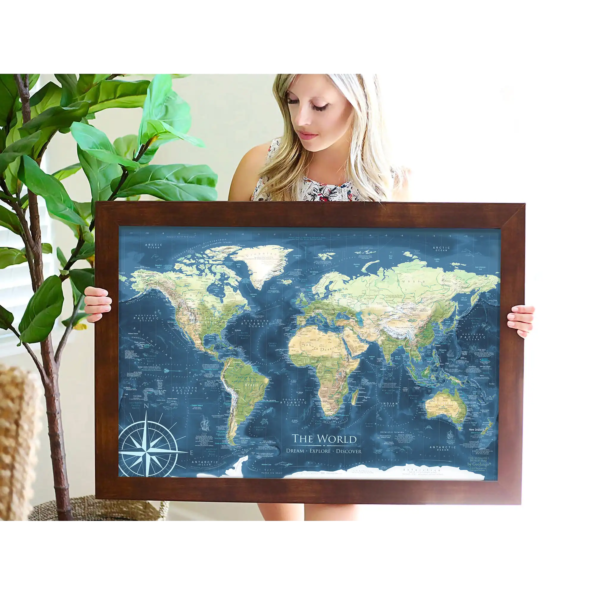 walnut frame world map