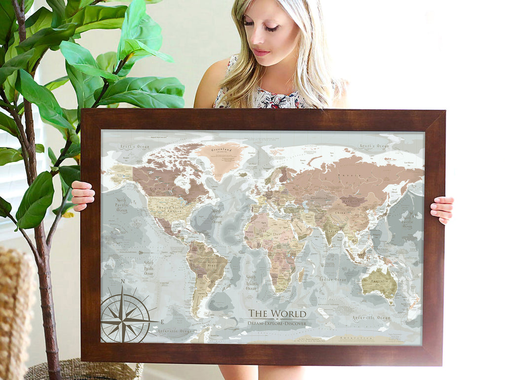 framed world map for wall
