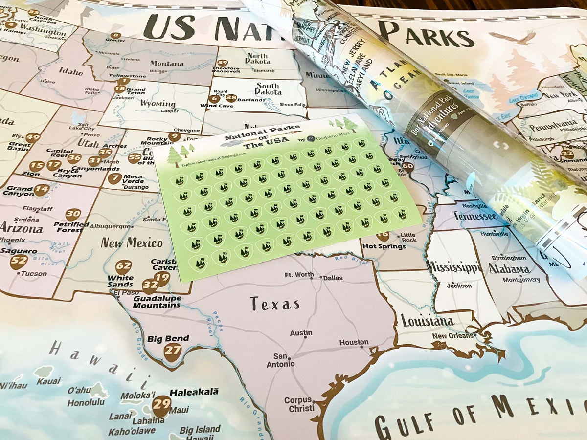 US National Parks Sticker Map - Beautiful Watercolor Design – GeoJango Maps