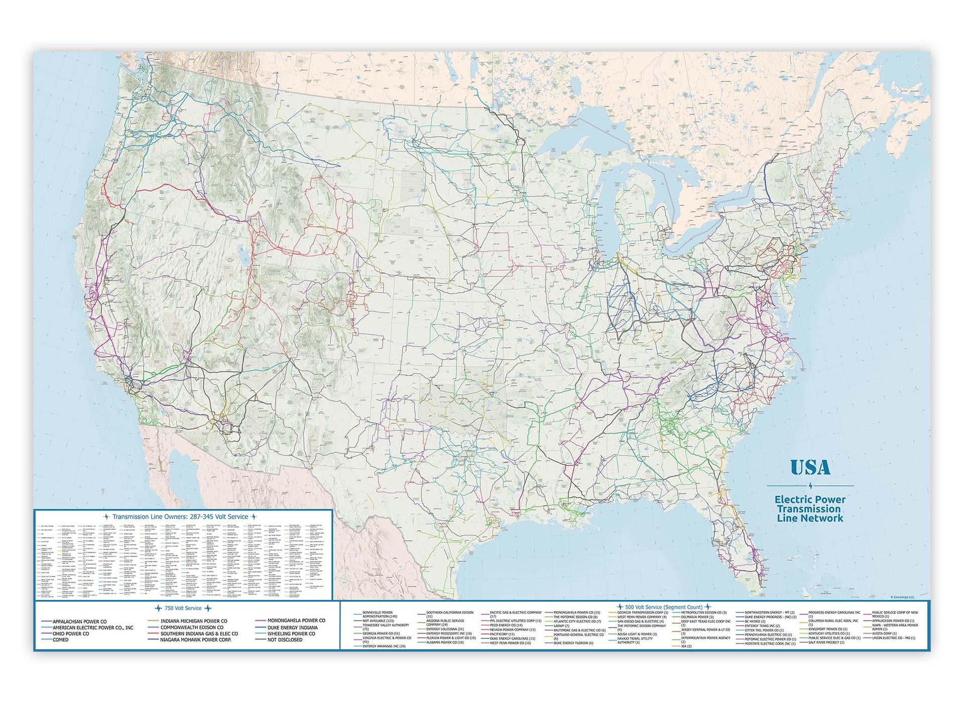 Electric Power Transmission Grid Map and Power Plants in the USA ...