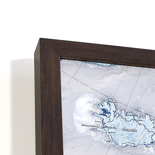 Corner detail of a framed travel map