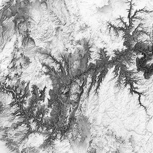 Beautiful shaded relief details of the Grand Canyon.