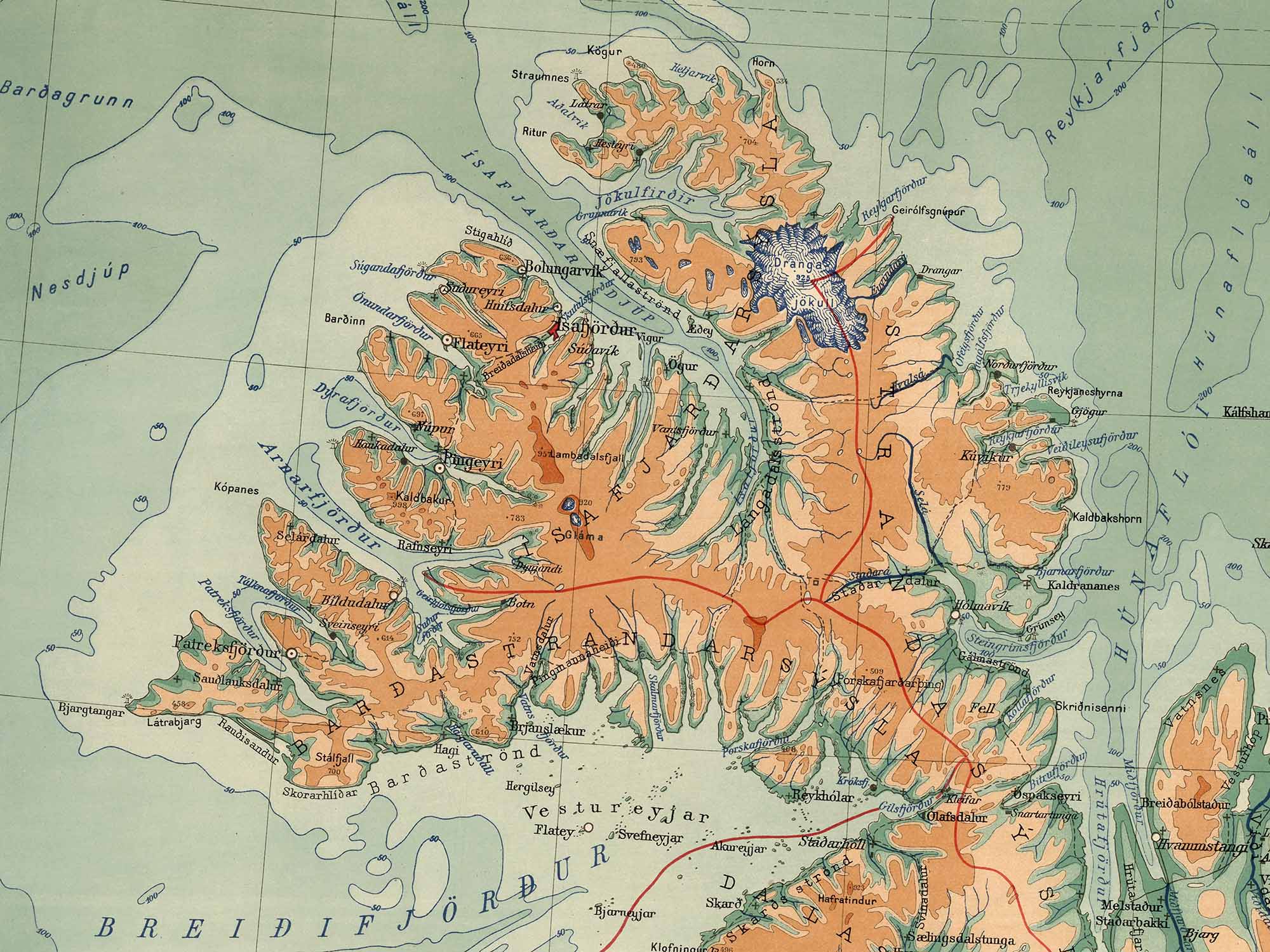 Westfjords iceland map