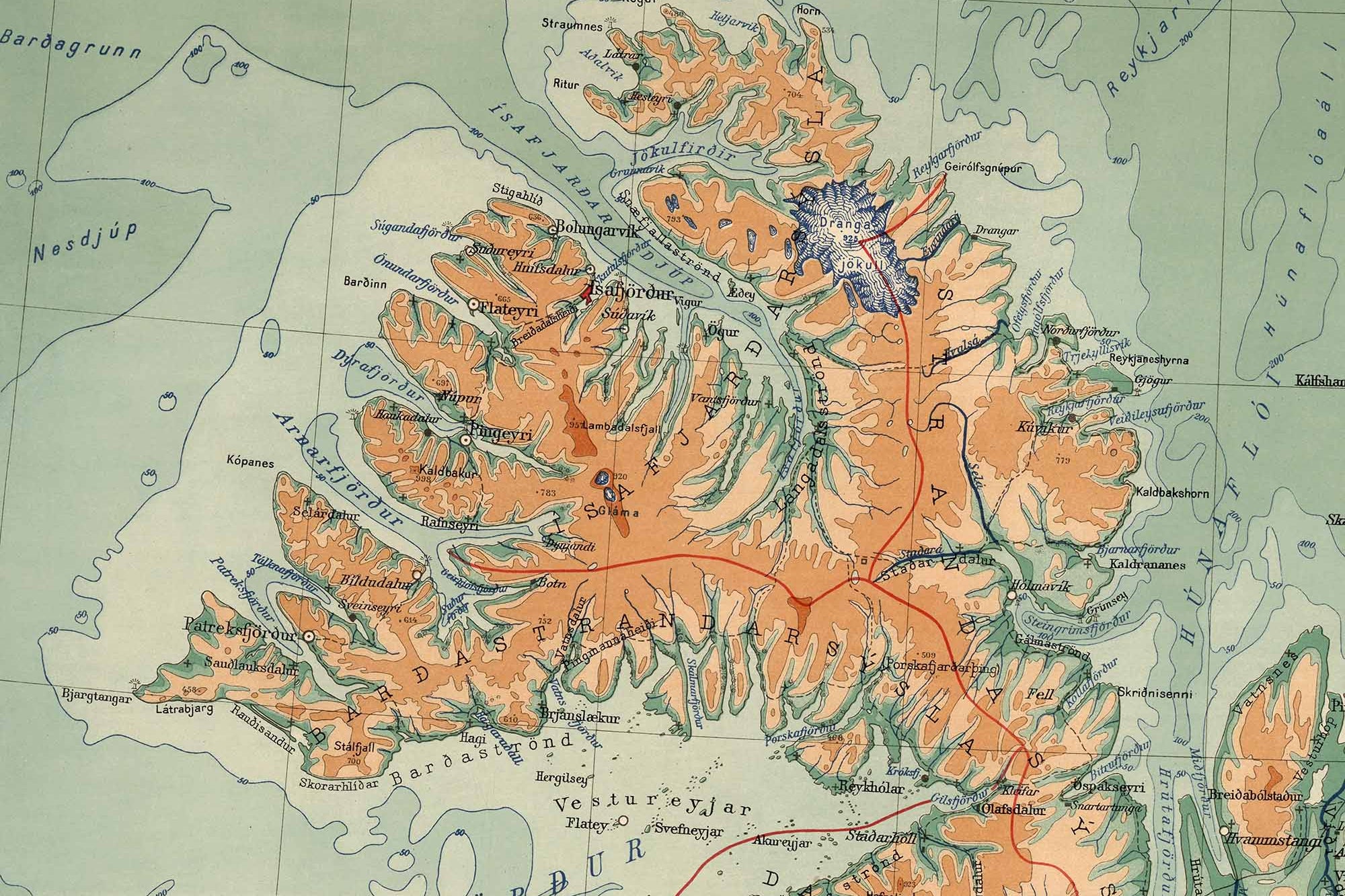 Westfjords iceland map