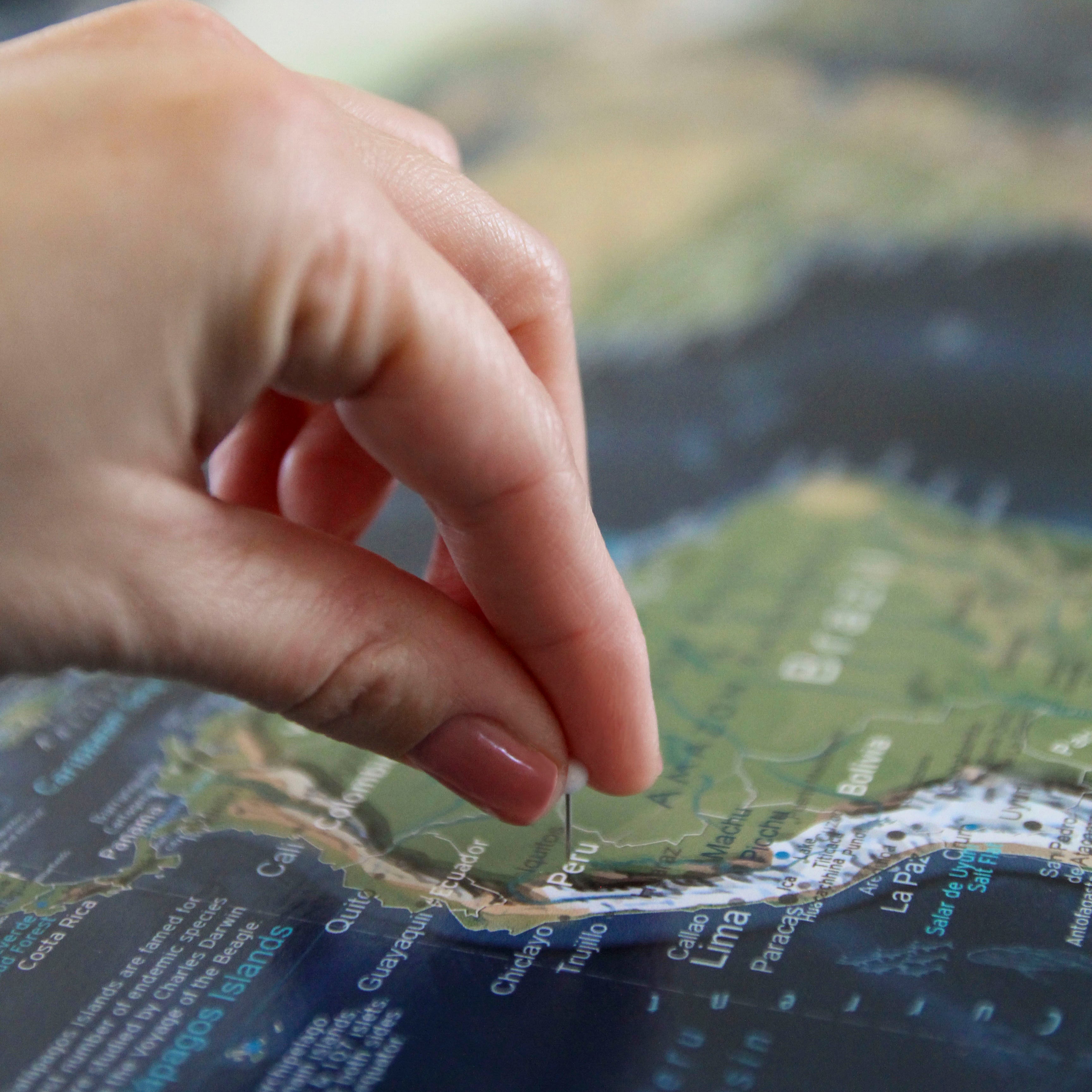travellers world map Person pinning a place the have been on a map
