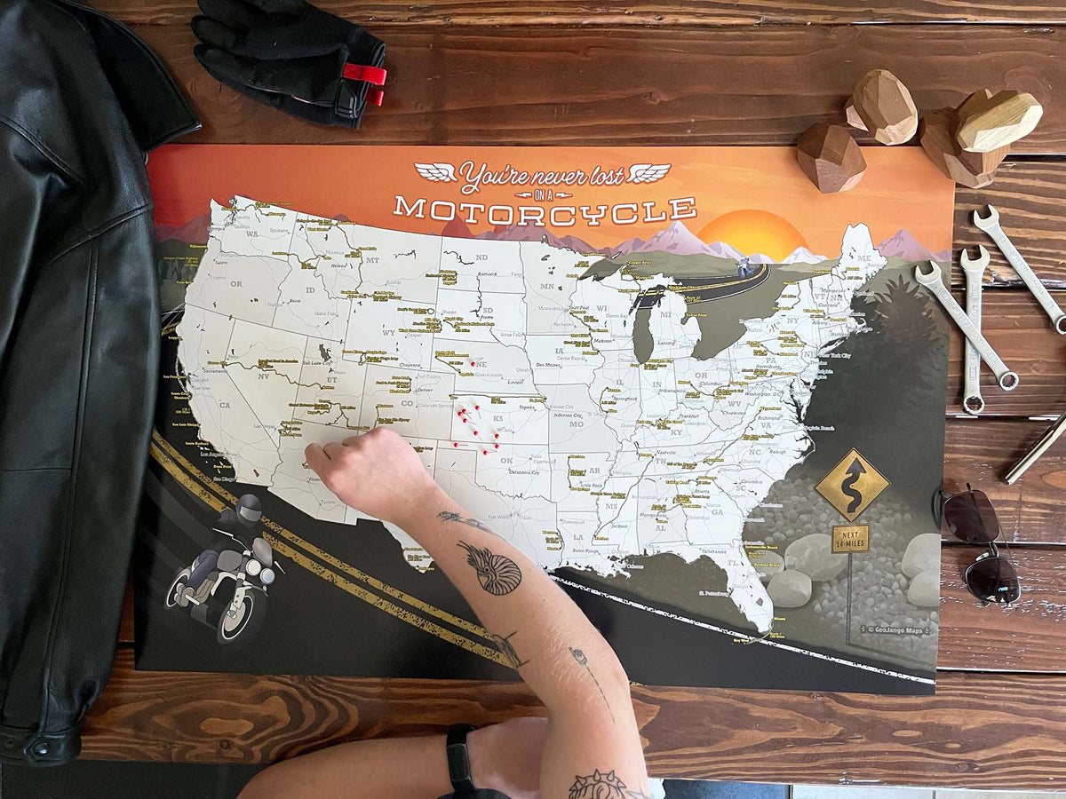 Map For Riders Top 50 Motorcycle Routes in USA Map – GeoJango Maps