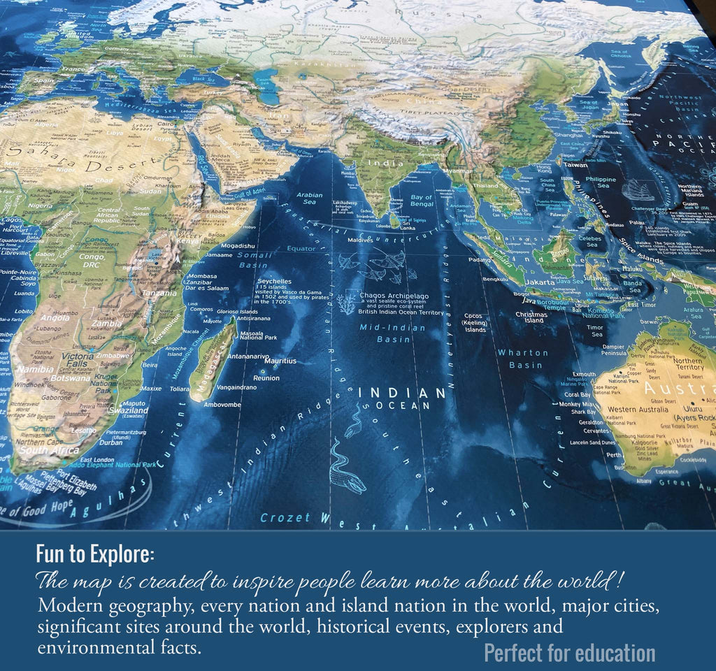 detailed world map with oceans