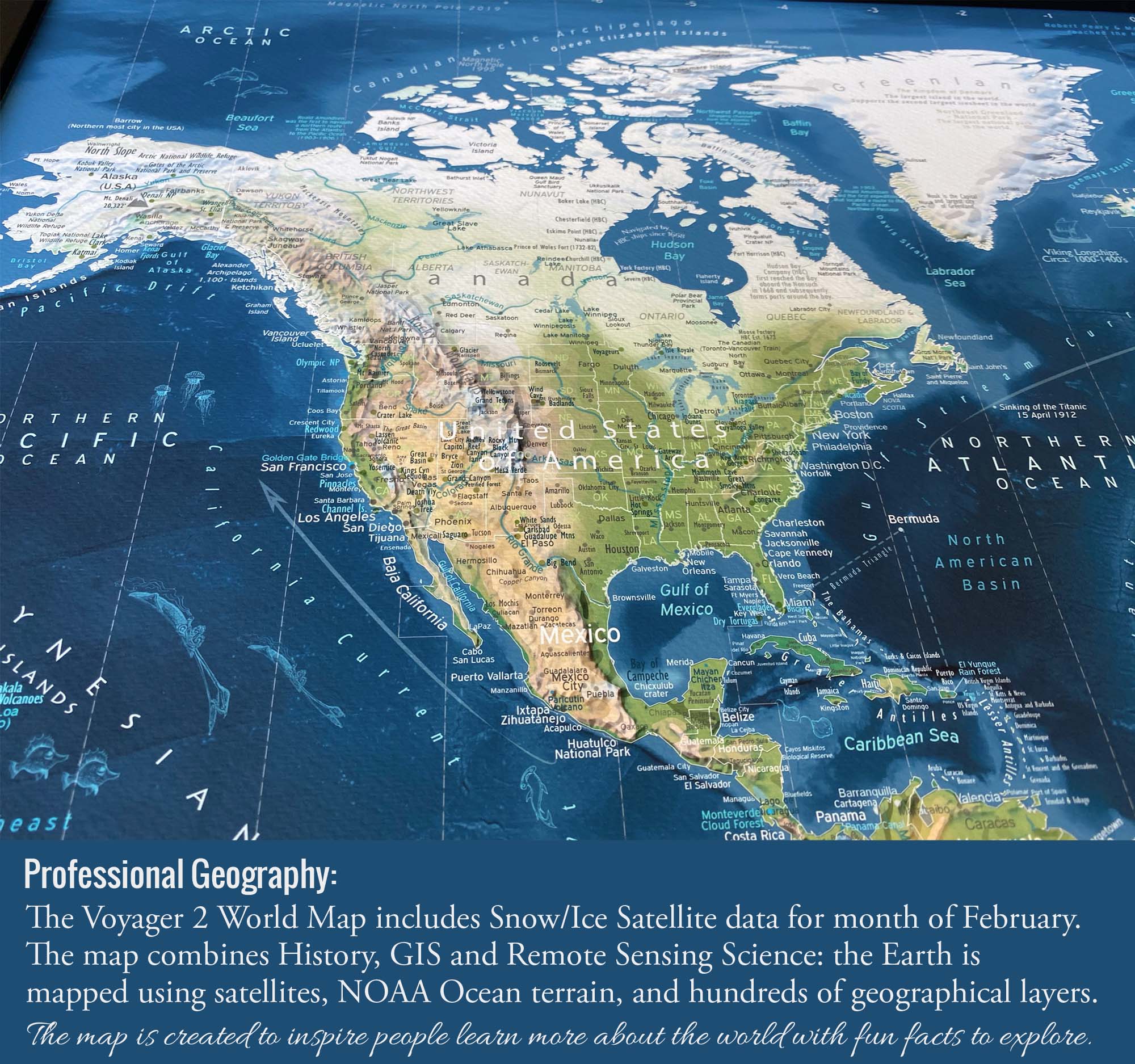 world map wall art blue