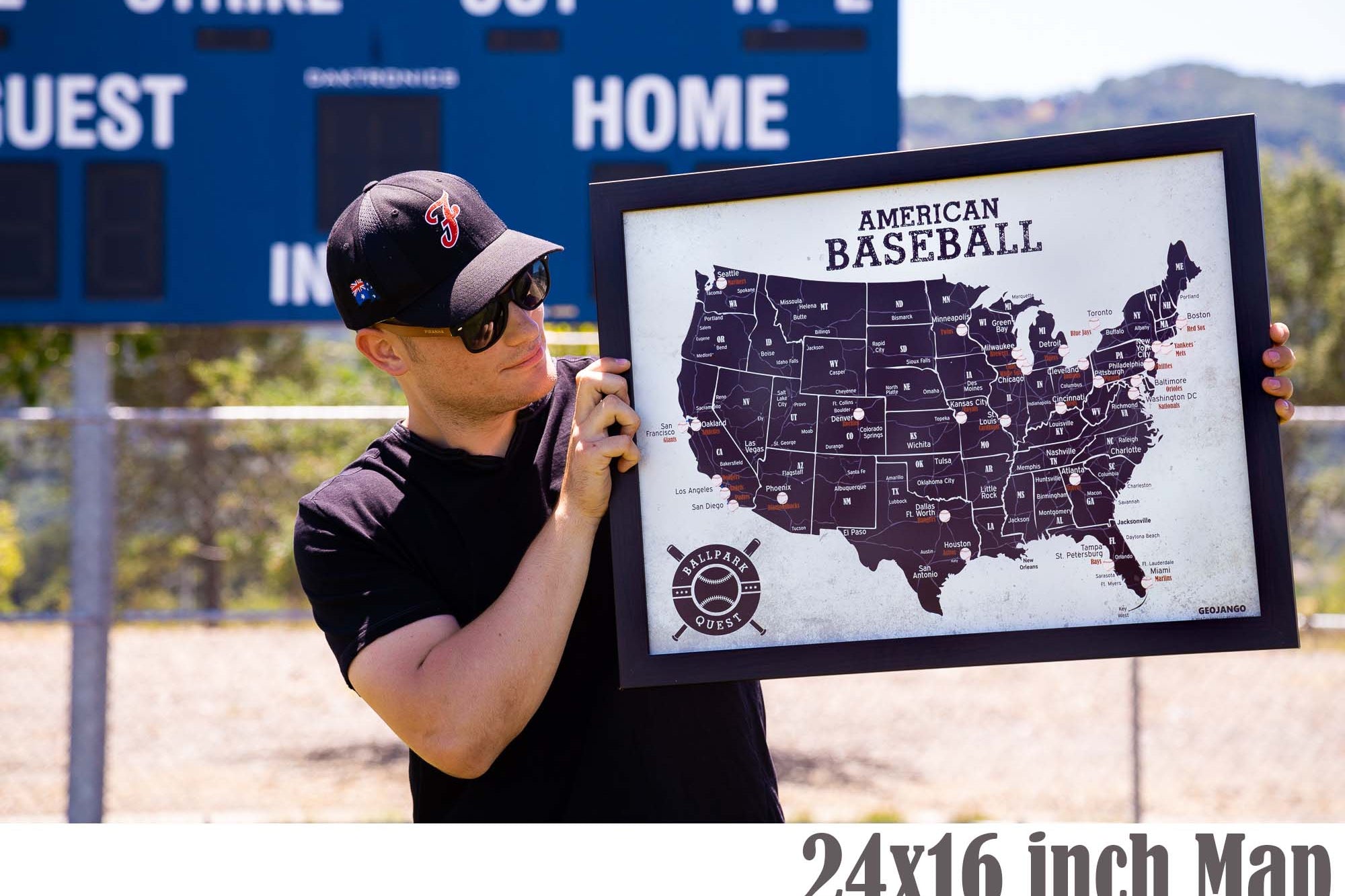 framed baseball sports map