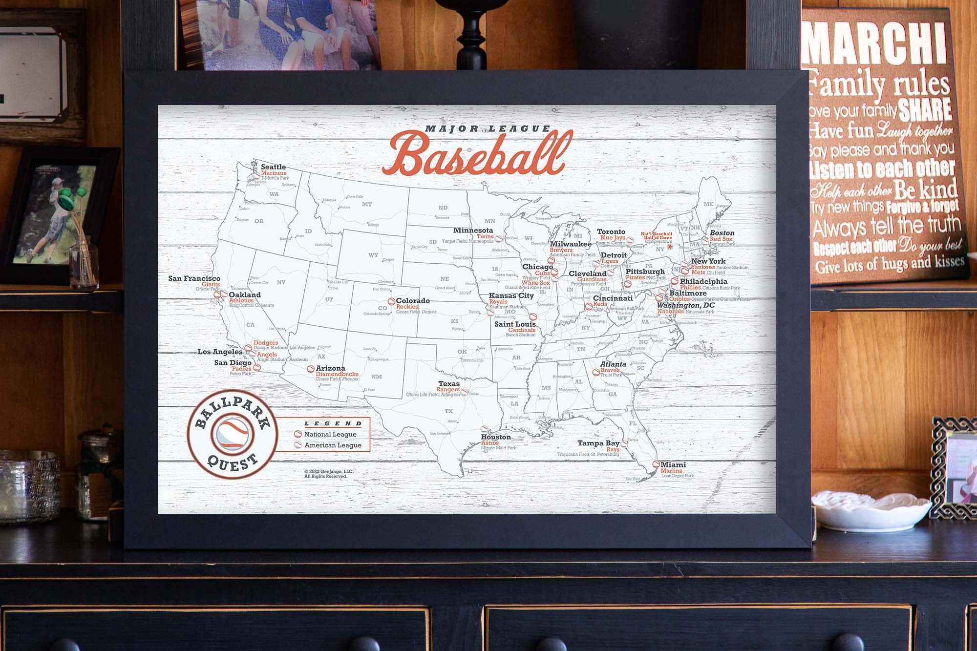 mlb teams map framed