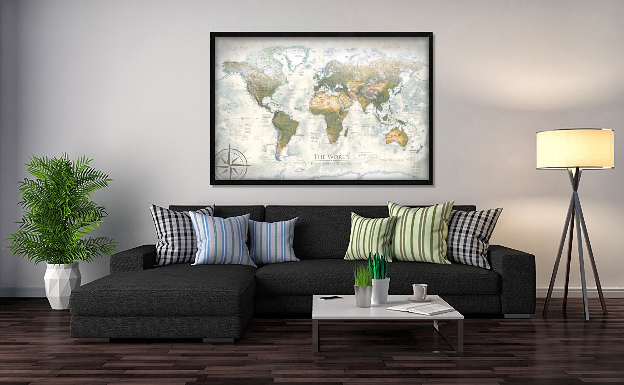 giant push pin world map canvas