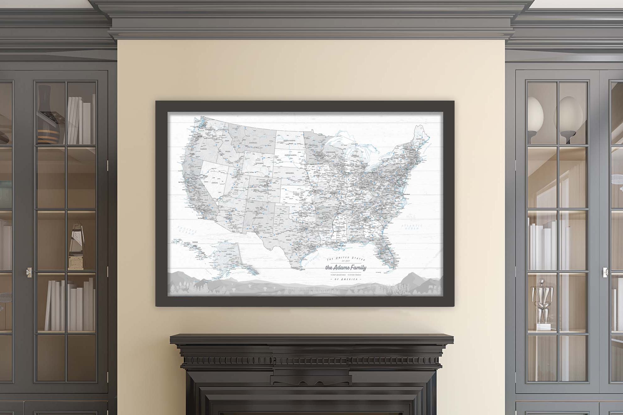 large map of usa with states and cities