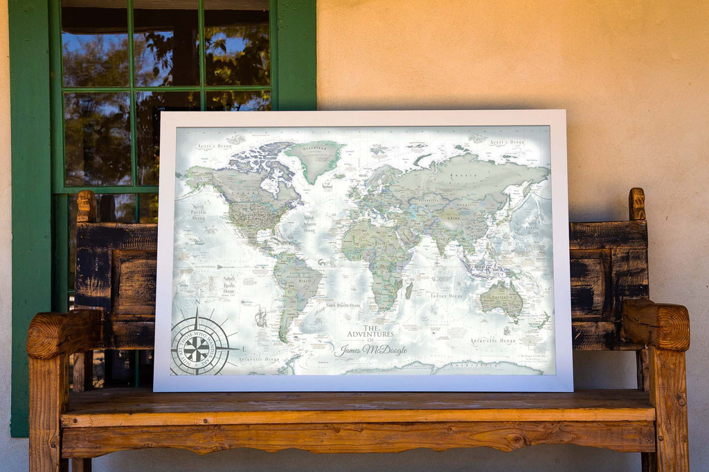 Classical White Framed World Pushpin map 