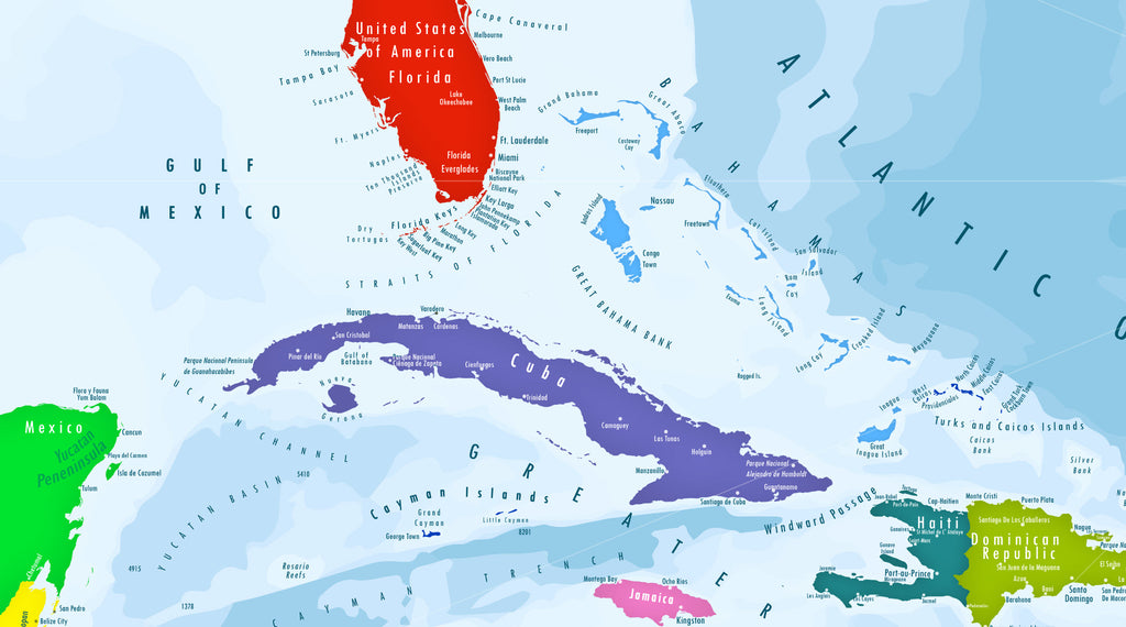 colorful map of caribbean islands