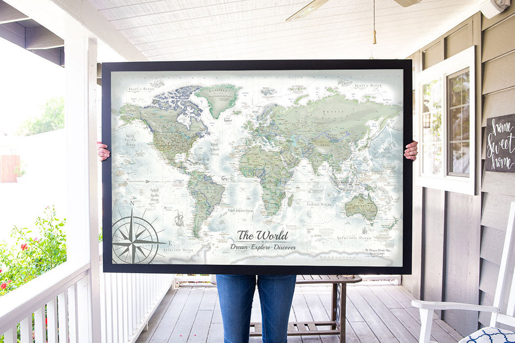 Huge framed world travel map