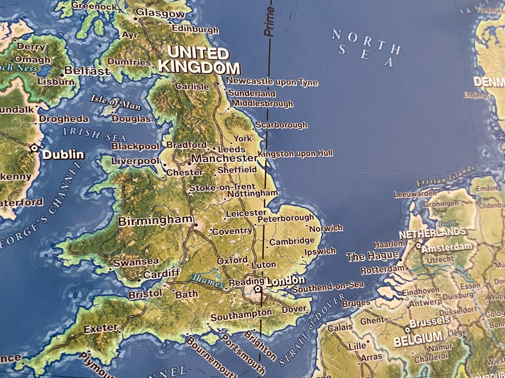 push pin map of europe detail of united kingdom
