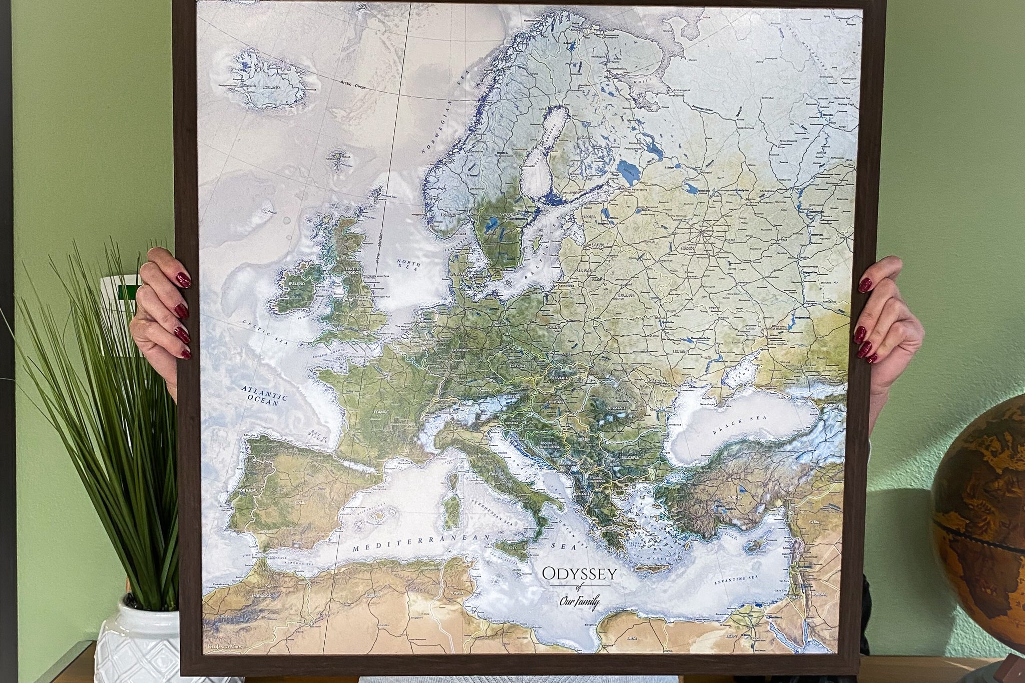 map of europe framed push pin