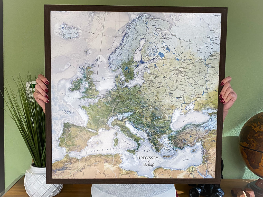 map of europe framed push pin