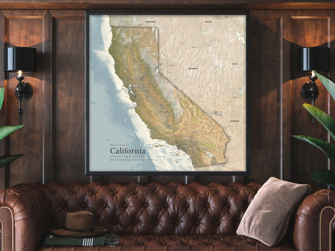 Physical Map of California: Terrain-Elevation with Cities, Major Roads ...