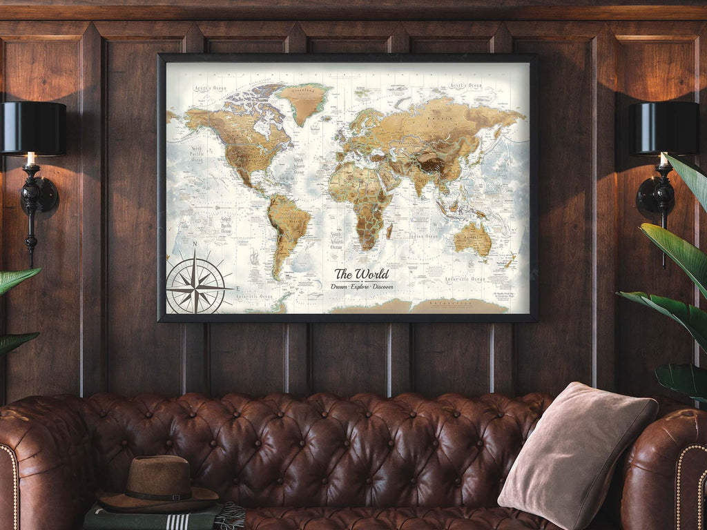 large vintage map of the world print