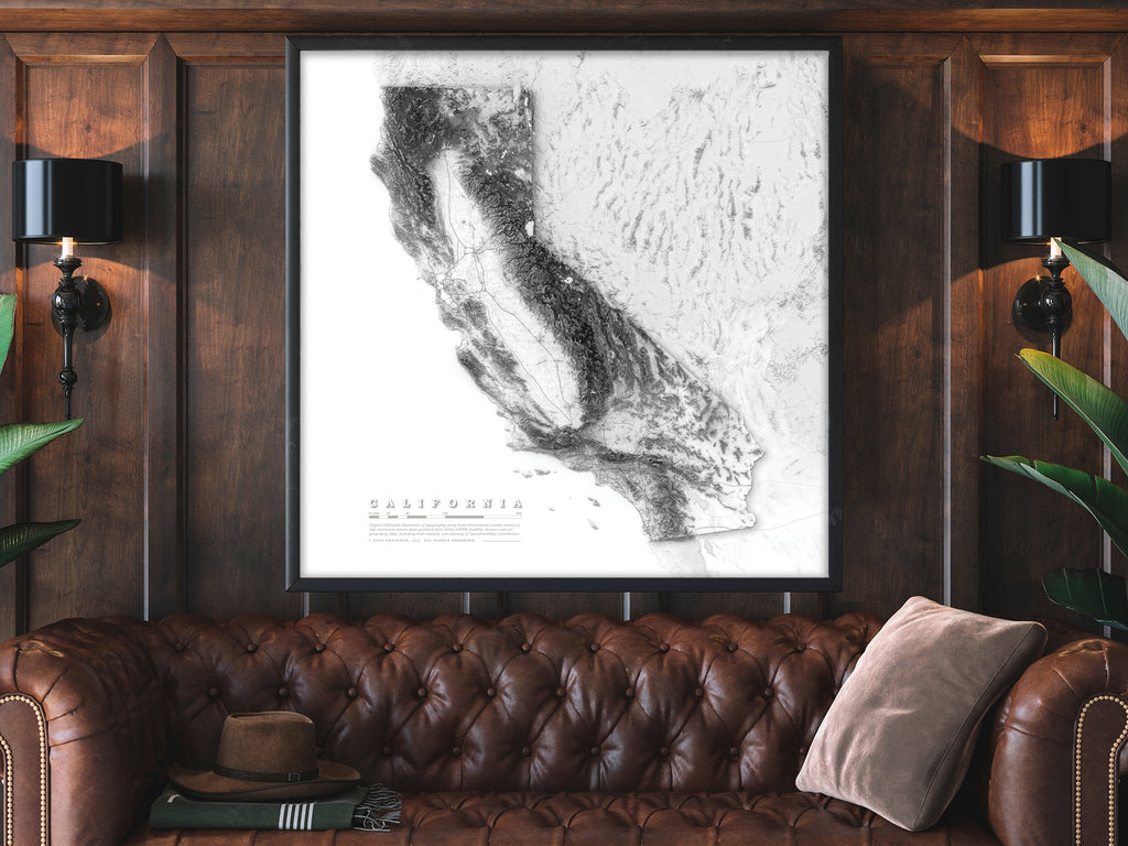 framed topographical map of california 