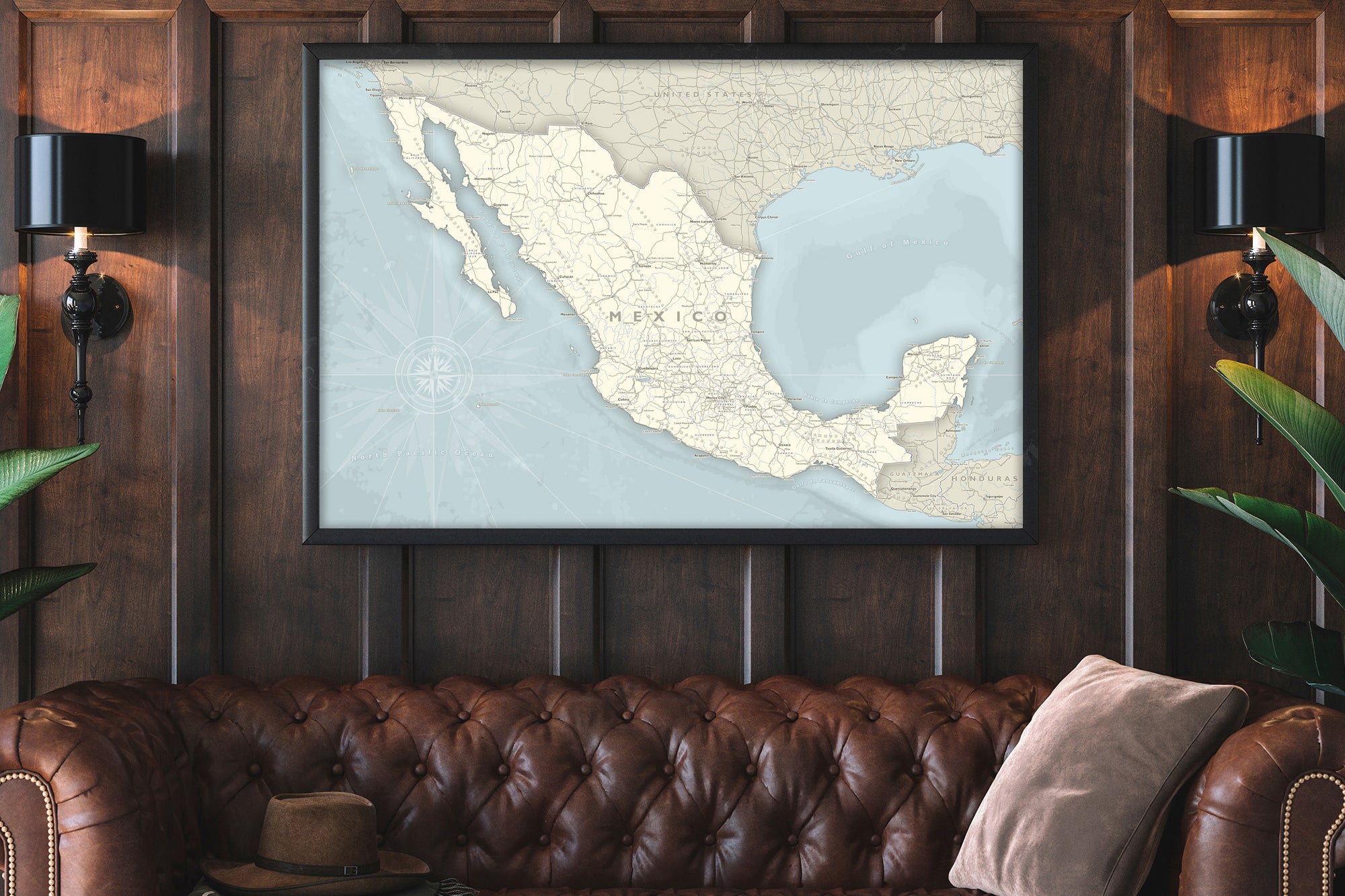 Mexico wall map framed