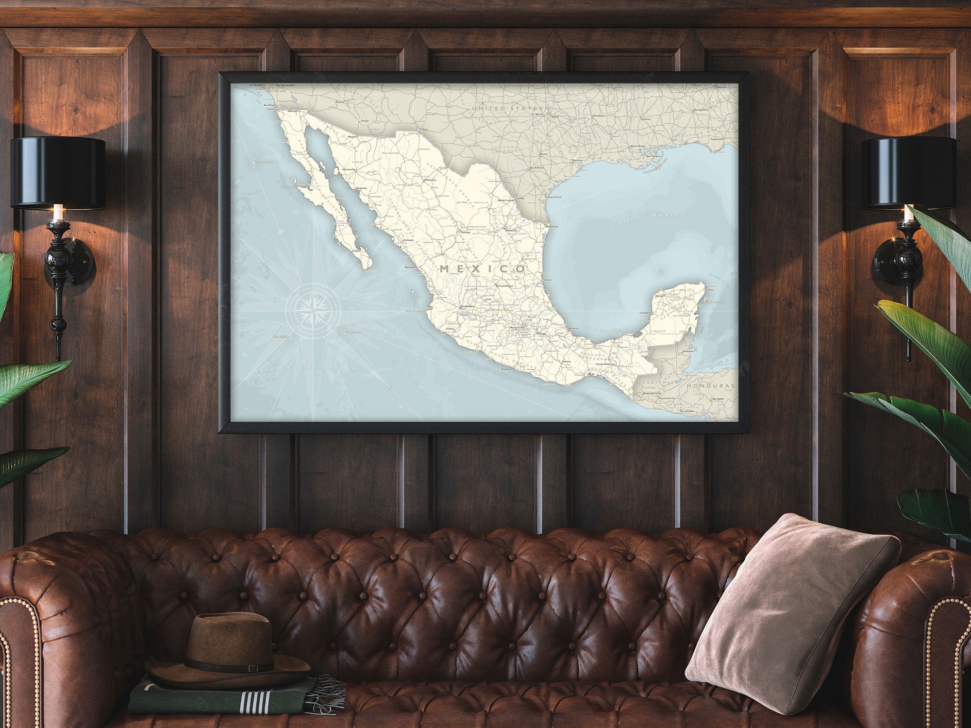 Mexico wall map framed