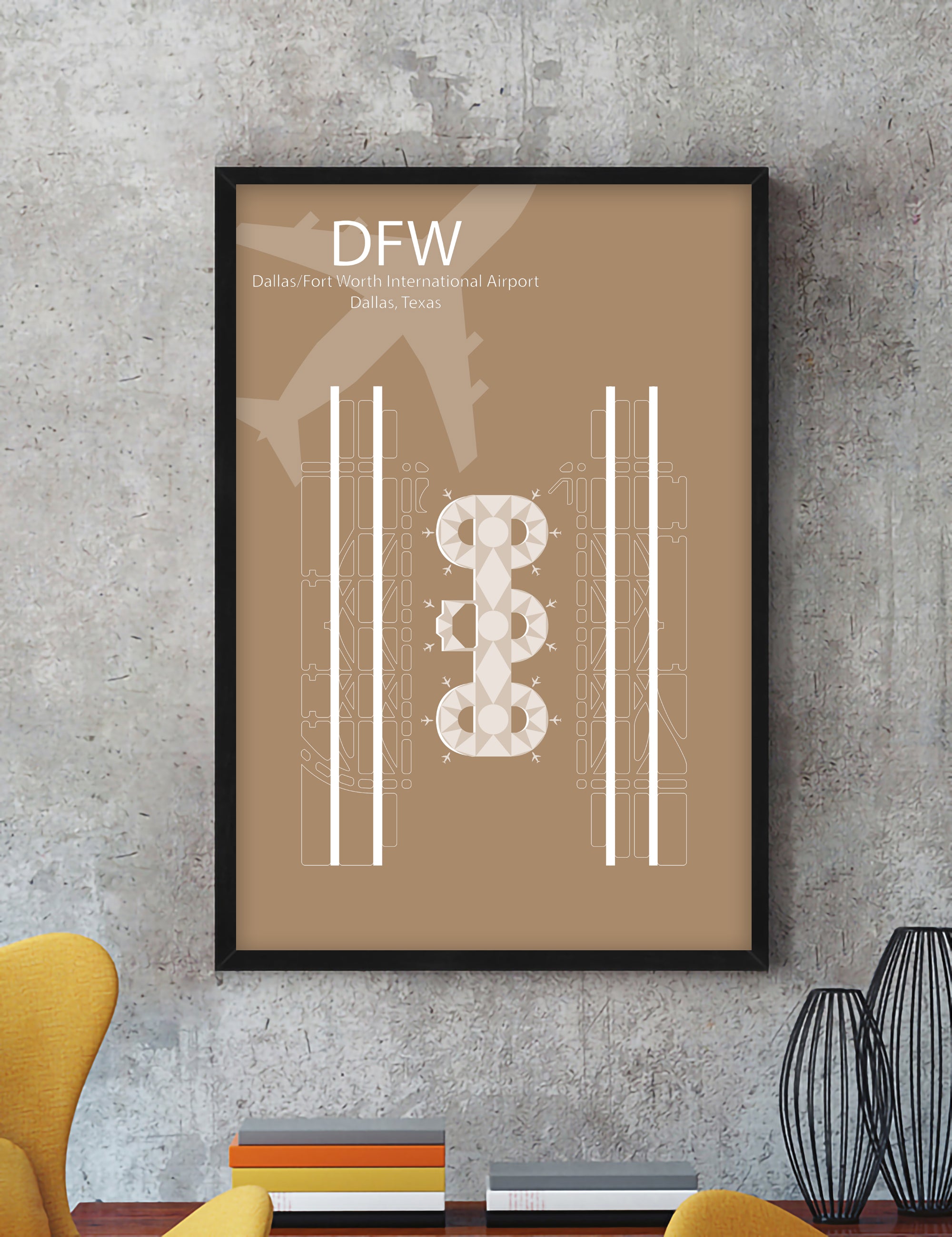 dfw airport print map wall art