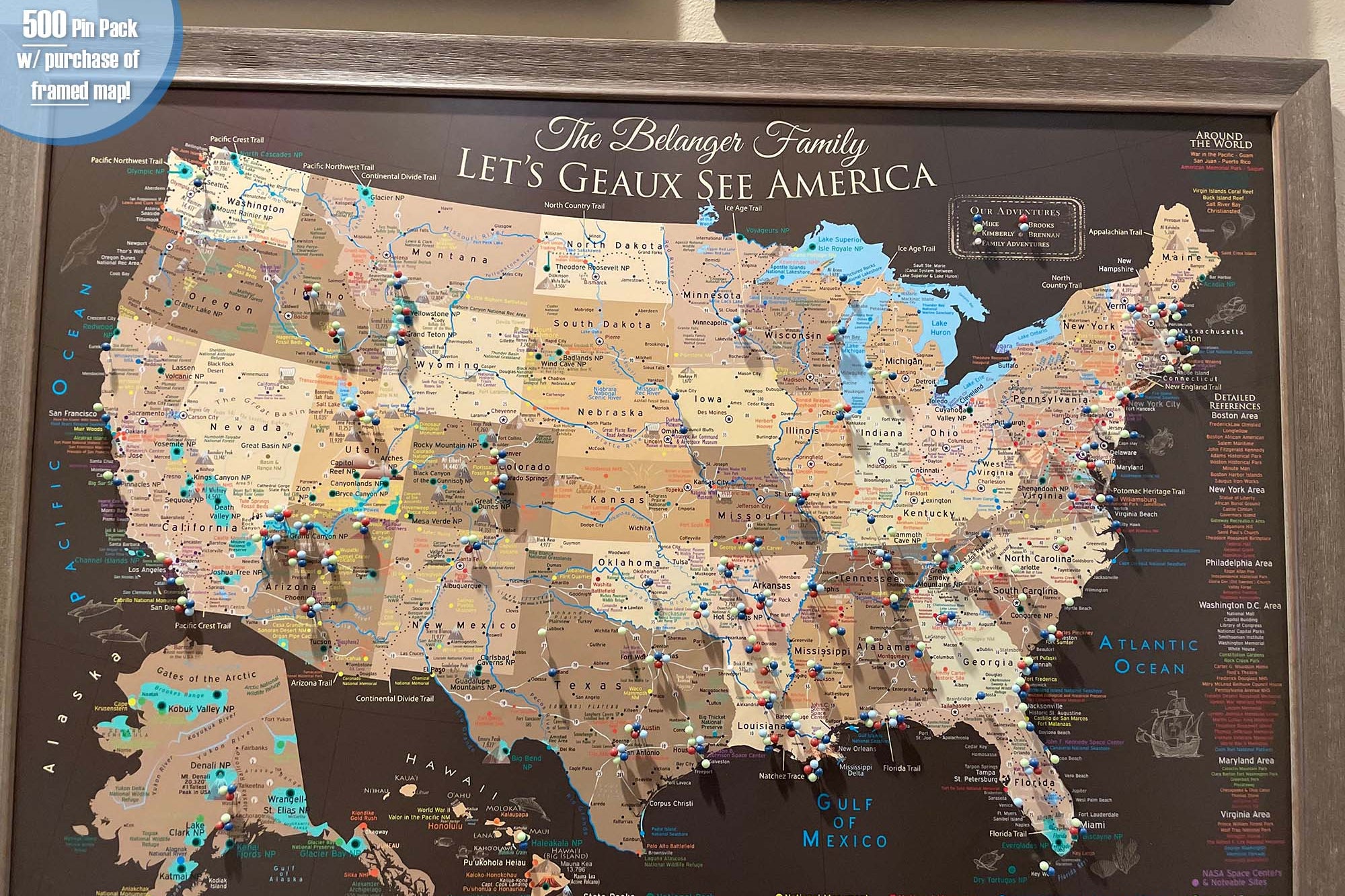 national park map with push pins
