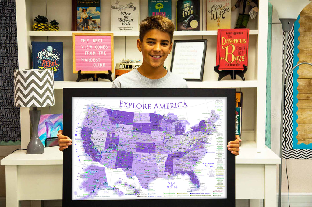 purple usa kids map