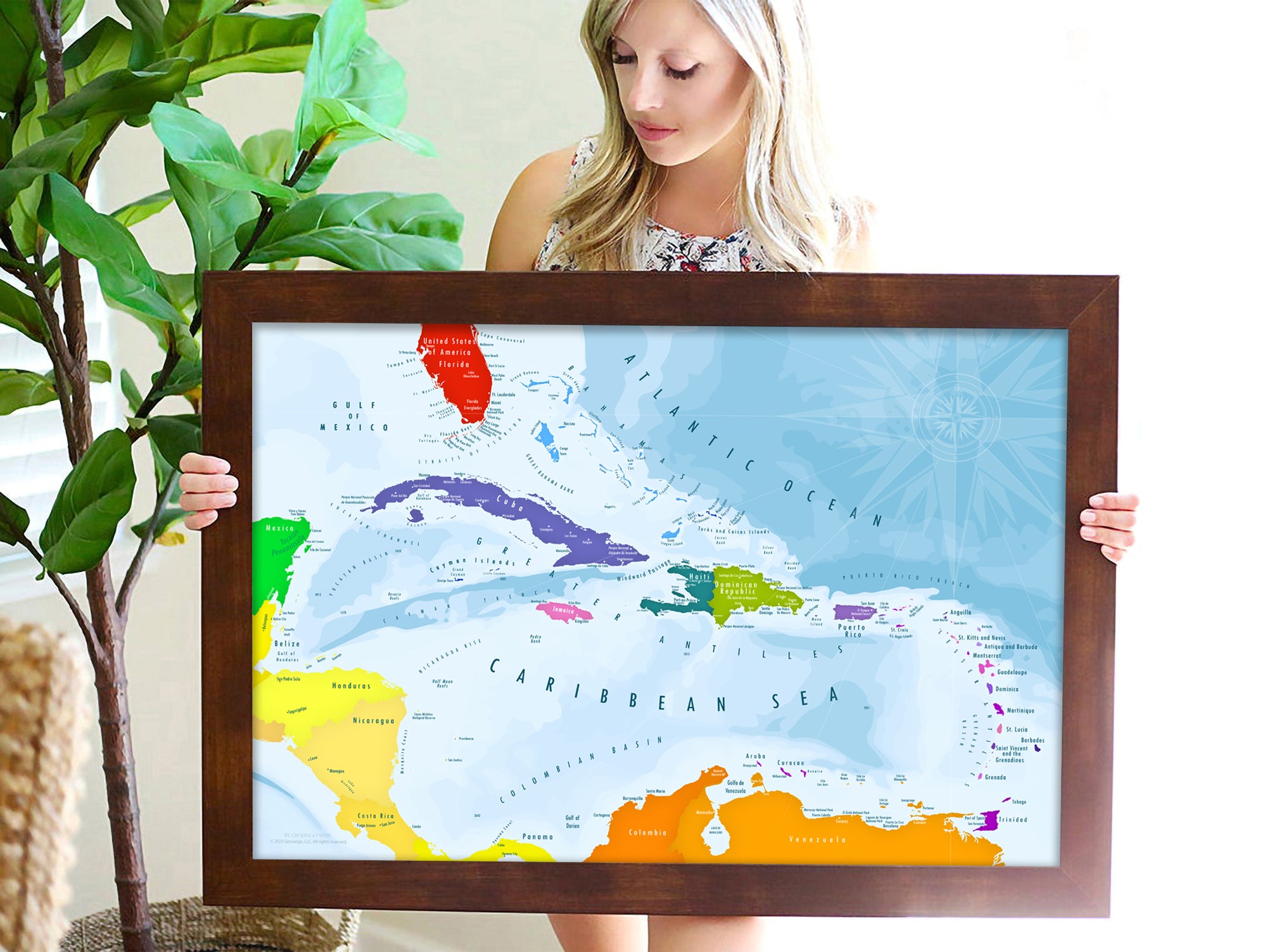 Bright Colorful Caribbean Map - Educational & Decorative Wall Art