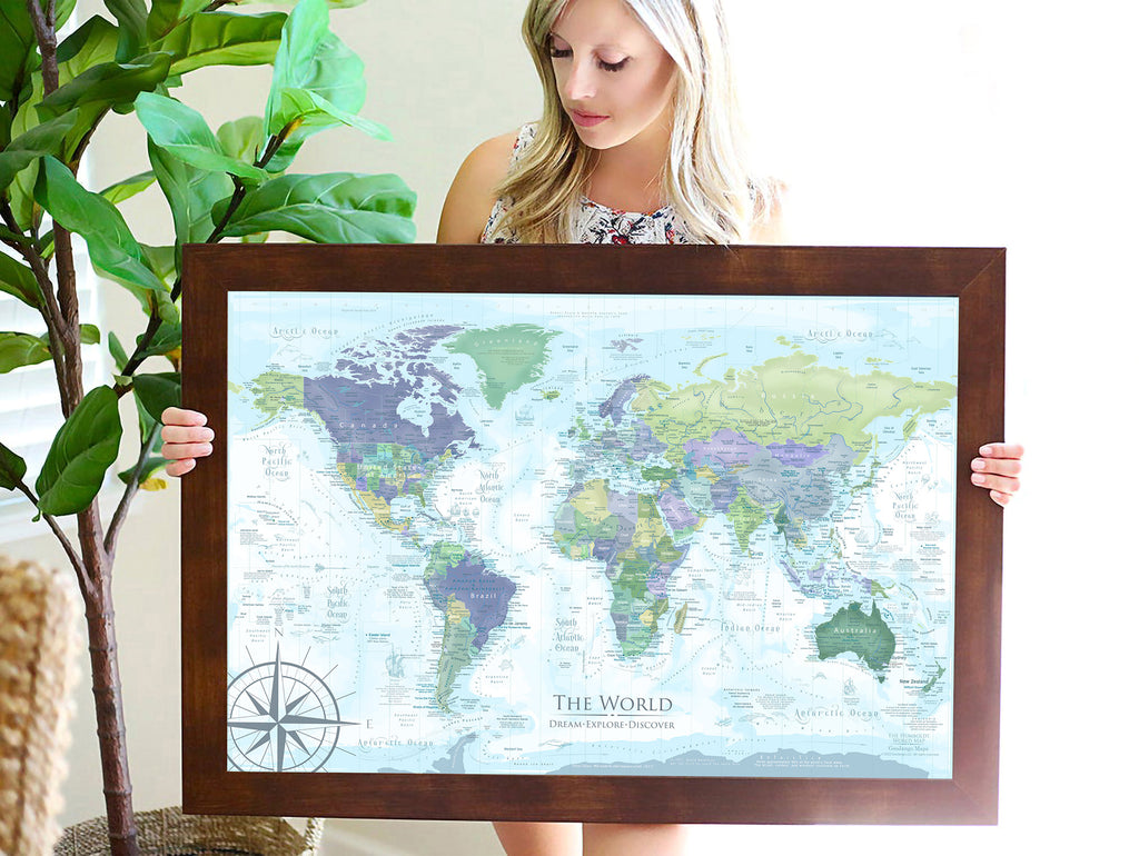world map with pins to mark travels