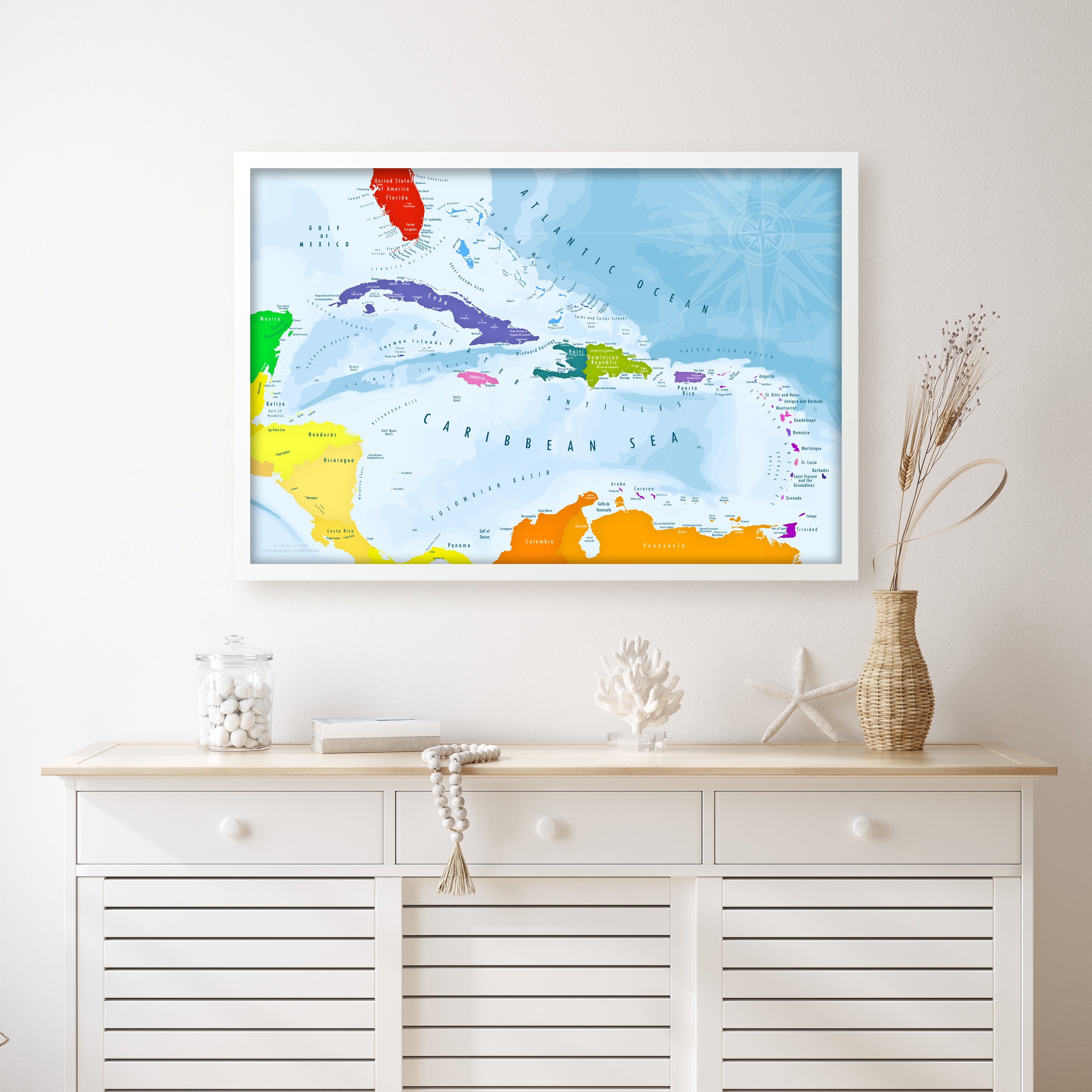 Bright Colorful Caribbean Map - Educational & Decorative Wall Art