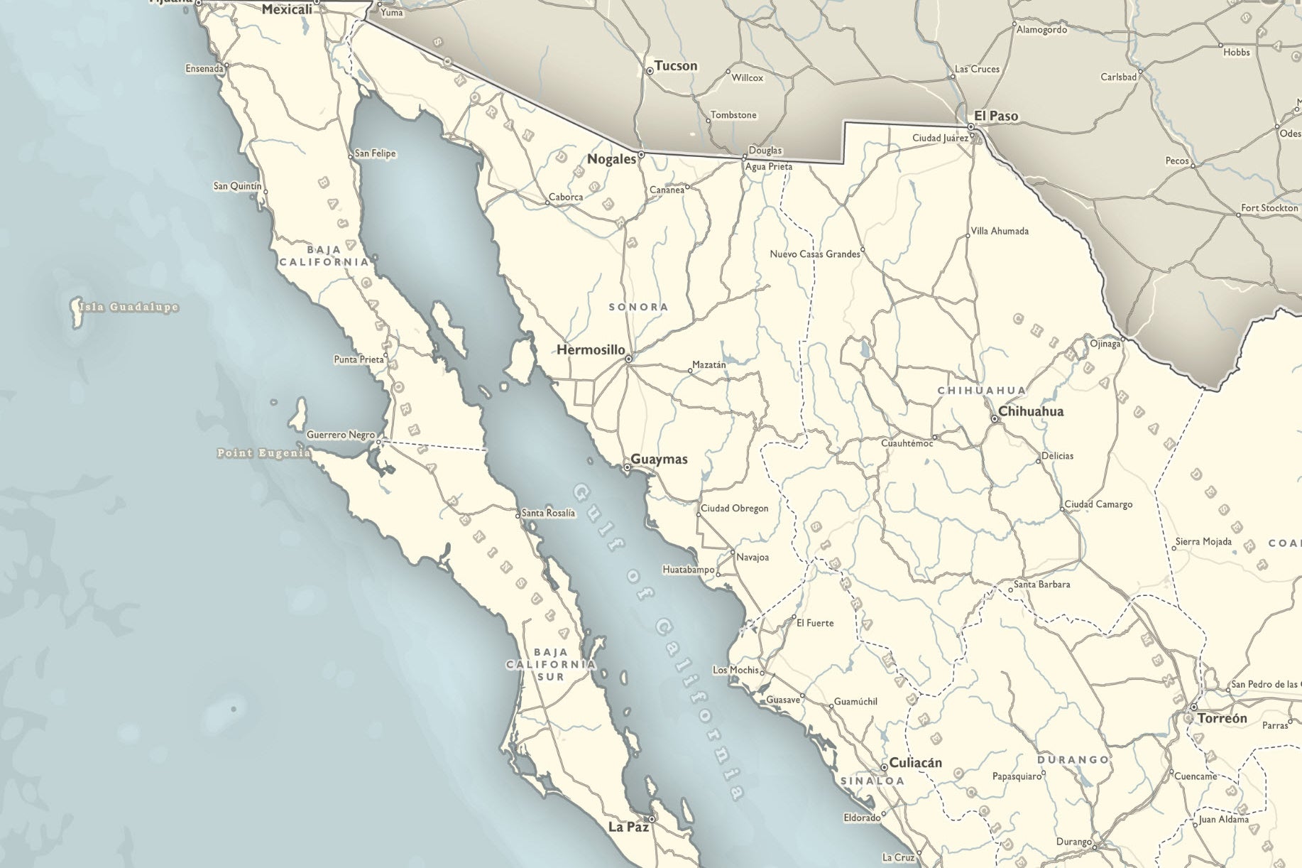 detailed map of baja california
