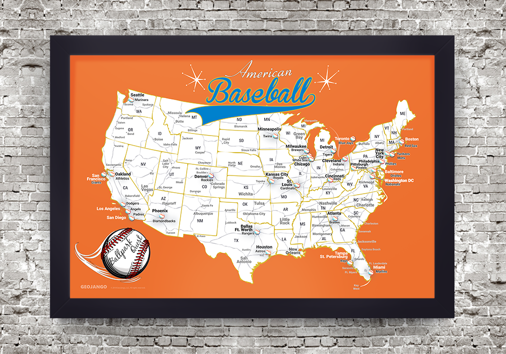 Framed Baseball Map