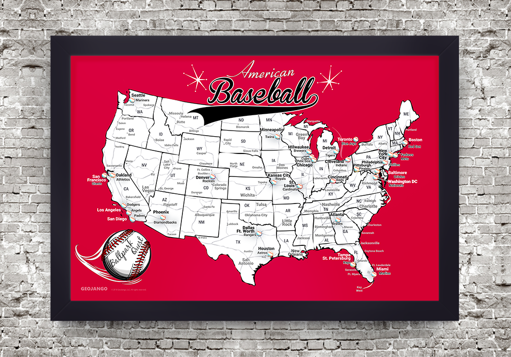 Framed Baseball Map