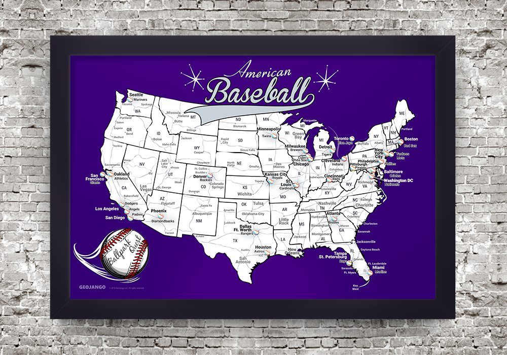 Framed Baseball Stadium Map 