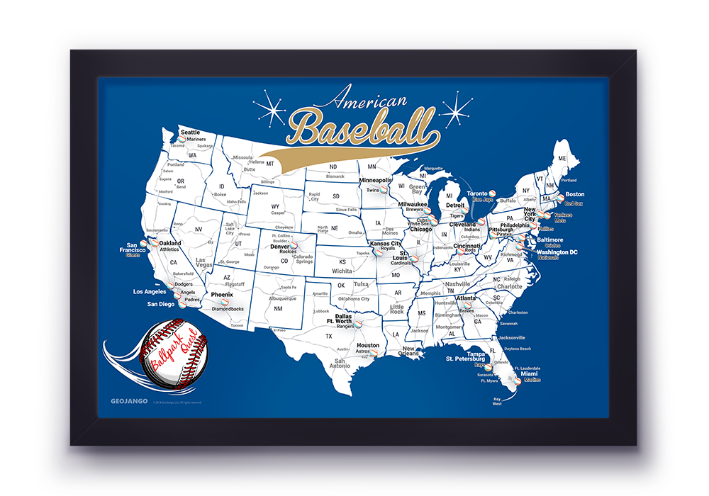 Baseball Map Above MLB Map - Personalized Fan Map of All Baseball Teams | GeoJango ...