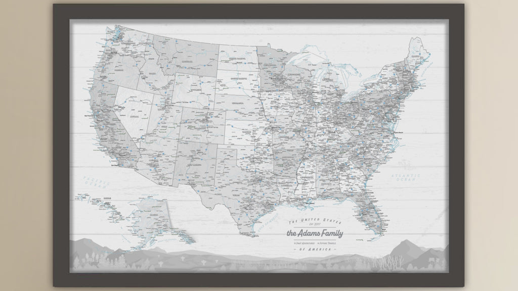 personalized travel map of usa with states and cities