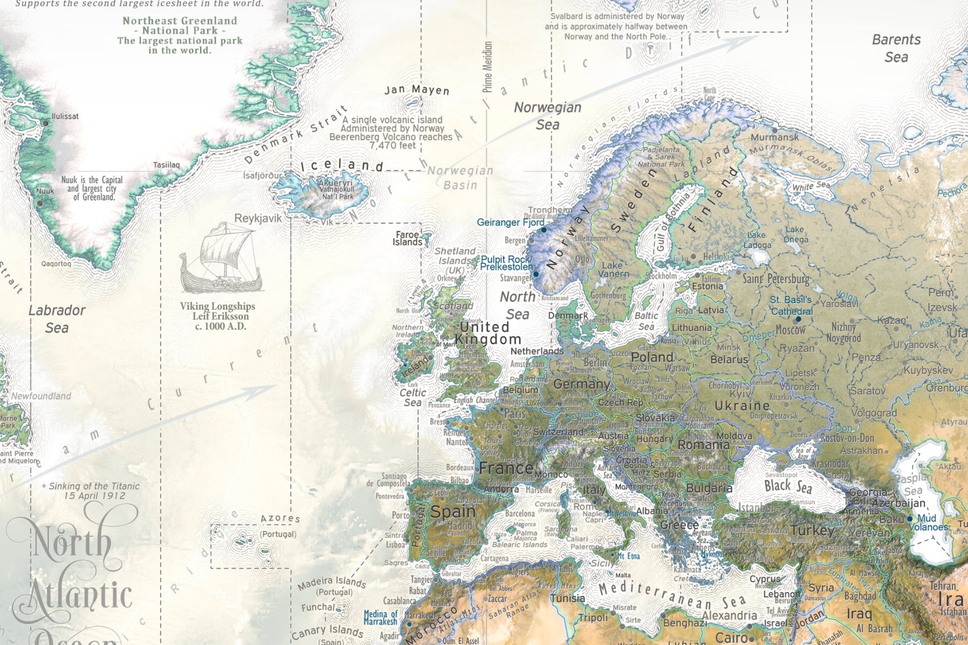 European coastlines on a map