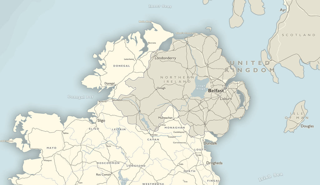 detailed of northern ireland map