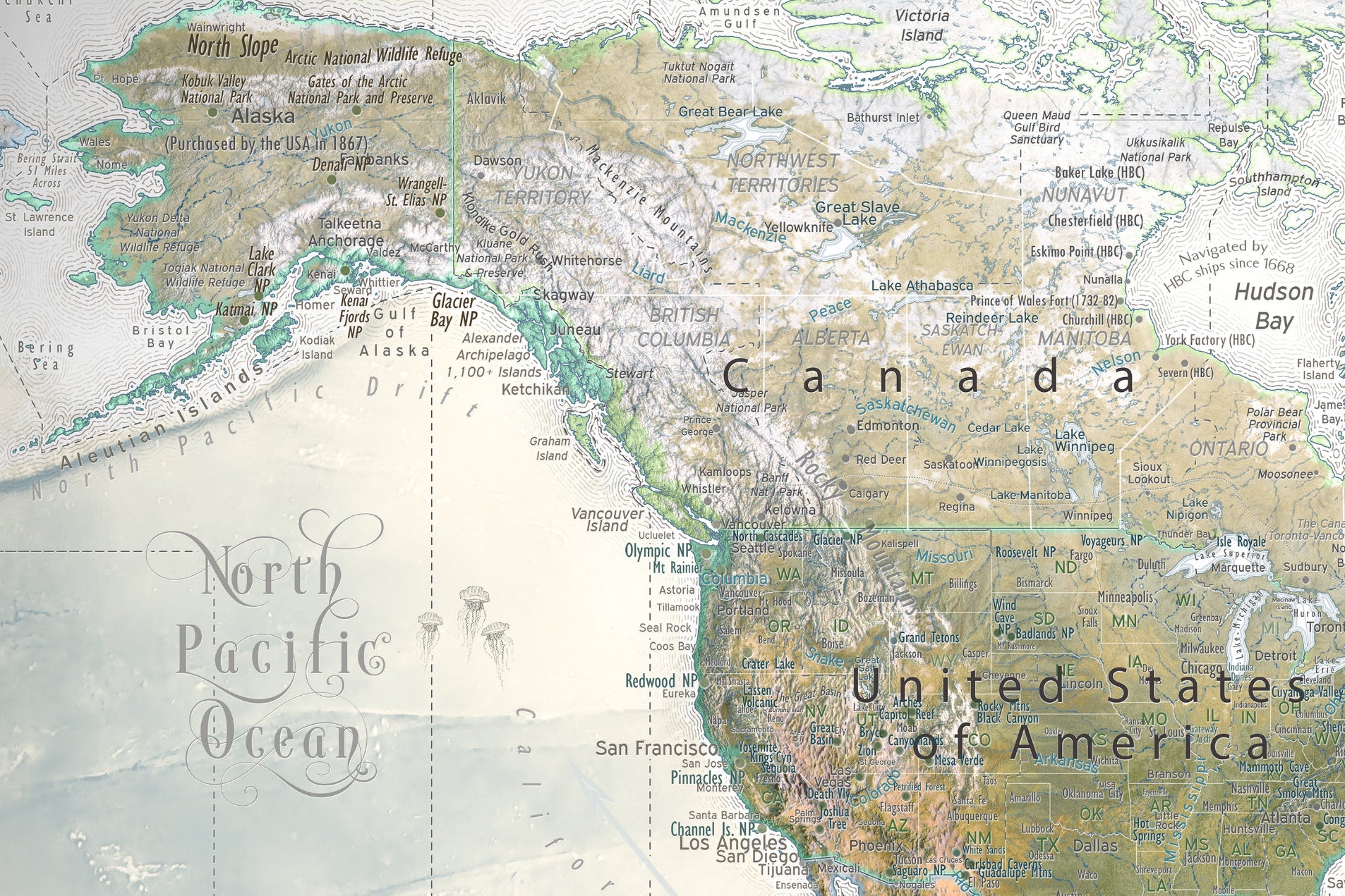 detailed map of north america