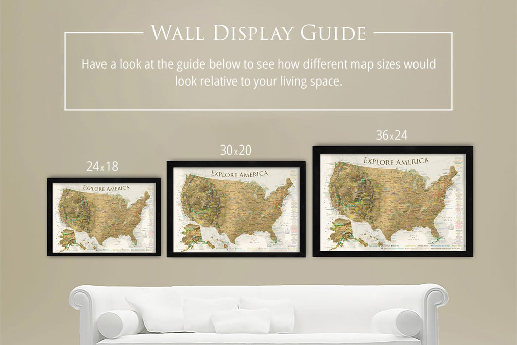 framed map wall display guide