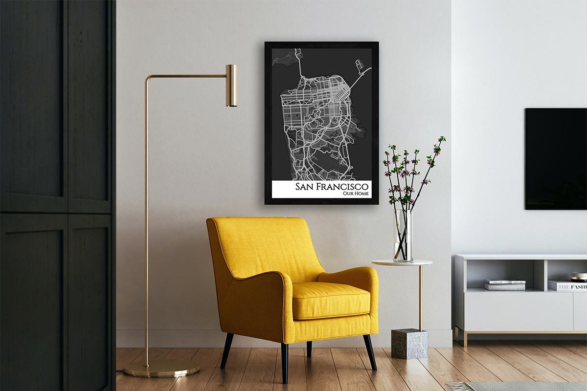framed wall city map